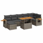 8-Piece Garden Sofa Set Outdoor Patio Lounge Couch Wicker Rattan Furniture Grey Acacia