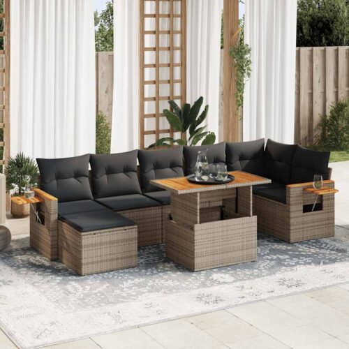 8-Piece Garden Sofa Set Outdoor Patio Lounge Couch Wicker Rattan Furniture Grey Acacia - Image 2