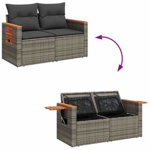 8-Piece Garden Sofa Set Outdoor Patio Lounge Couch Wicker Rattan Furniture Grey Acacia - Image 10