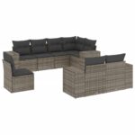 8-Piece Garden Sofa Set Outdoor Patio Lounge Couch Wicker Rattan Furniture Grey