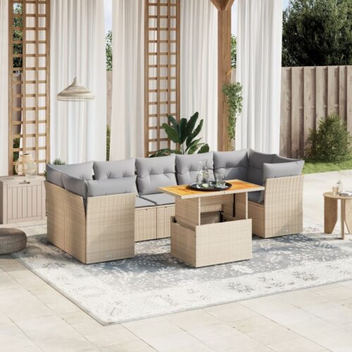 8-Piece Garden Sofa Set Outdoor Patio Lounge Couch Wicker Rattan Furniture Beige - Image 2