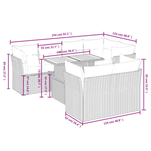 8-Piece Garden Sofa Set Outdoor Patio Lounge Couch Wicker Rattan Furniture Beige - Image 3