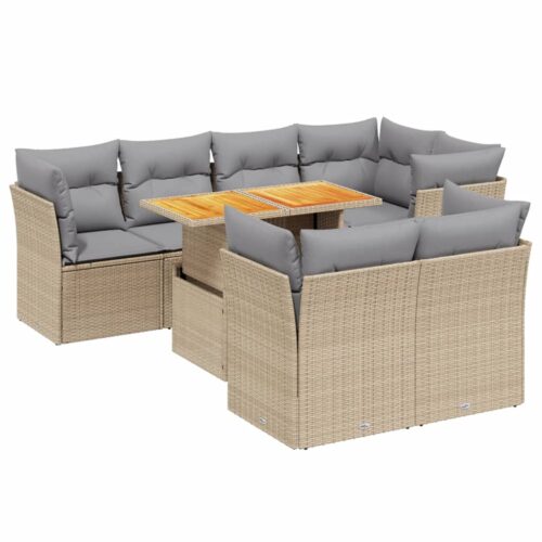 8-Piece Garden Sofa Set Outdoor Patio Lounge Couch Wicker Rattan Furniture Beige - Image 5