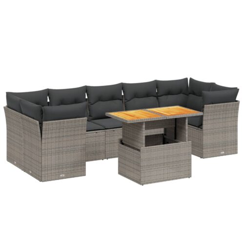 8-Piece Garden Sofa Set Outdoor Patio Lounge Couch Wicker Rattan Furniture Grey
