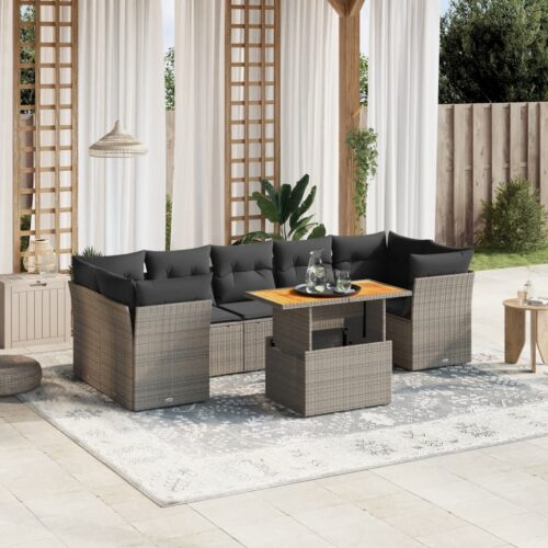 8-Piece Garden Sofa Set Outdoor Patio Lounge Couch Wicker Rattan Furniture Grey - Image 2