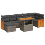 7-Piece Garden Sofa Set Outdoor Patio Lounge Wicker Rattan Furniture Setting Grey Acacia
