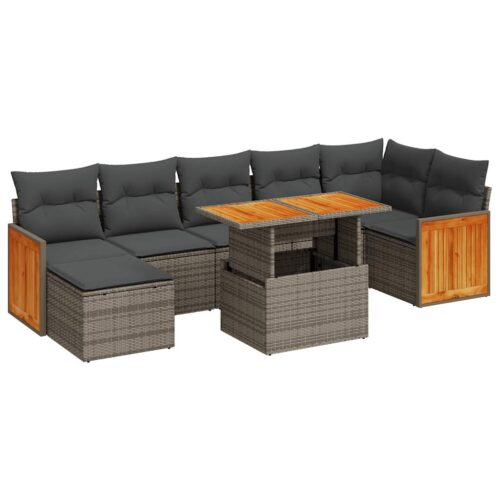 7-Piece Garden Sofa Set Outdoor Patio Lounge Wicker Rattan Furniture Setting Grey Acacia