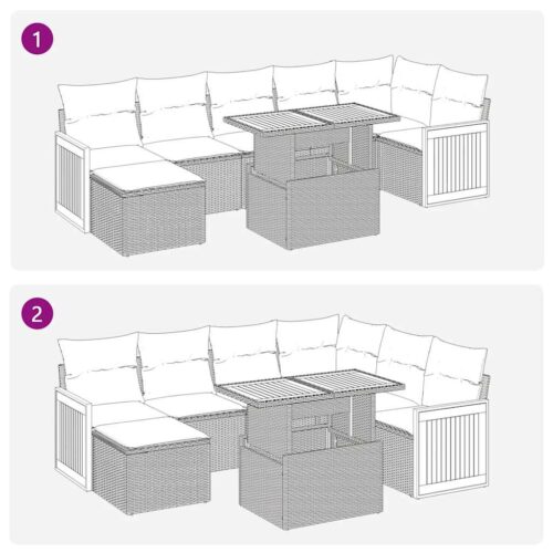 7-Piece Garden Sofa Set Outdoor Patio Lounge Wicker Rattan Furniture Setting Grey Acacia - Image 12
