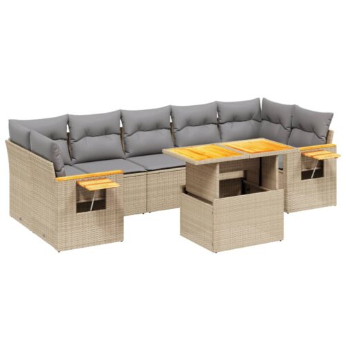 8-Piece Garden Sofa Set Outdoor Patio Lounge Couch Wicker Rattan Furniture Beige