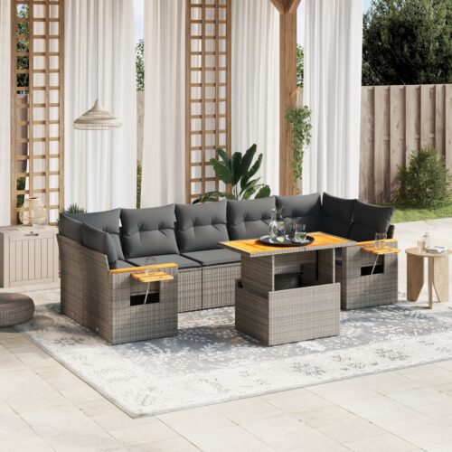 8-Piece Garden Sofa Set Outdoor Patio Lounge Couch Wicker Rattan Furniture Grey - Image 2