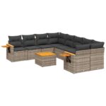 9-Piece Garden Sofa Set with Cushions Outdoor Patio Furniture Grey Poly Rattan