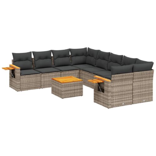 9-Piece Garden Sofa Set with Cushions Outdoor Patio Furniture Grey Poly Rattan