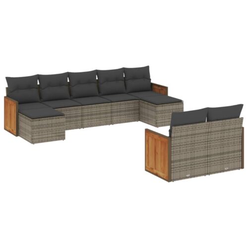 9-Piece Garden Sofa Set with Cushions Outdoor Patio Furniture Grey Poly Rattan