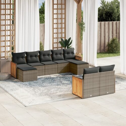 9-Piece Garden Sofa Set with Cushions Outdoor Patio Furniture Grey Poly Rattan - Image 2
