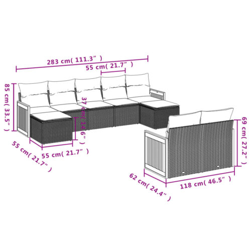 9-Piece Garden Sofa Set with Cushions Outdoor Patio Furniture Grey Poly Rattan - Image 7