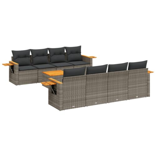 9-Piece Garden Sofa Set with Cushions Outdoor Patio Furniture Grey Poly Rattan