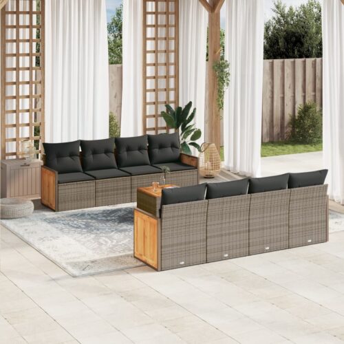 9-Piece Garden Sofa Set with Cushions Outdoor Patio Furniture Grey Poly Rattan - Image 2