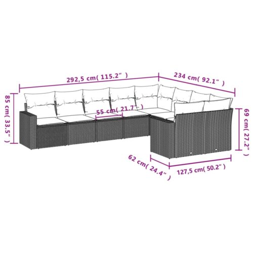 9-Piece Garden Sofa Set with Cushions Outdoor Patio Furniture Grey Poly Rattan - Image 7