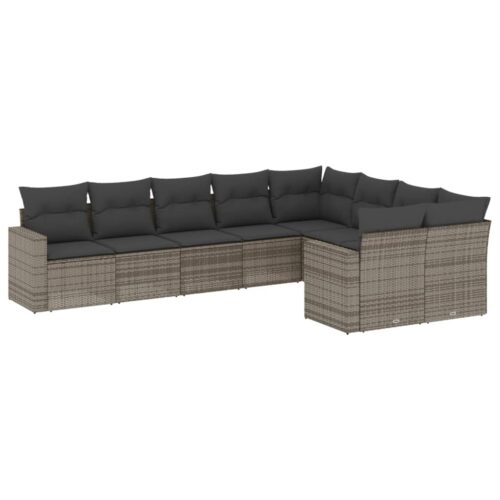 9-Piece Garden Sofa Set with Cushions Outdoor Patio Furniture Grey Poly Rattan - Image 13