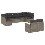 9-Piece Garden Sofa Set with Cushions Outdoor Patio Furniture Grey Poly Rattan