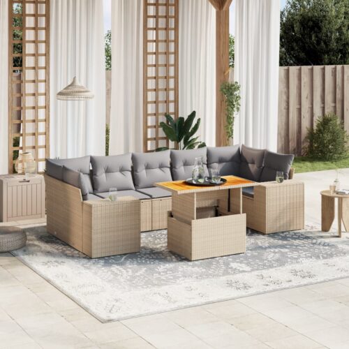 8-Piece Garden Sofa Set Outdoor Patio Lounge Couch Wicker Rattan Furniture Beige - Image 2