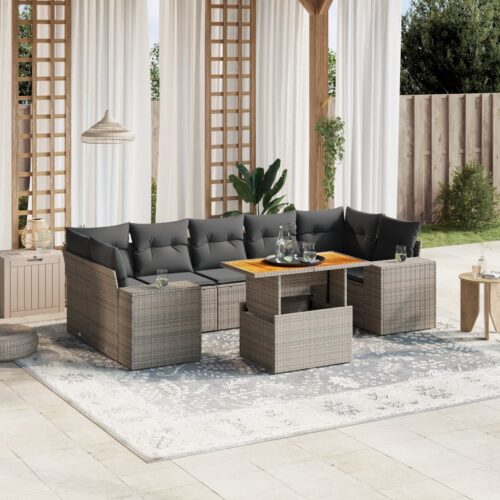 8-Piece Garden Sofa Set Outdoor Patio Lounge Couch Wicker Rattan Furniture Grey - Image 2