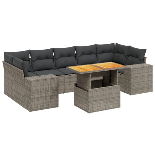 8-Piece Garden Sofa Set Outdoor Patio Lounge Couch Wicker Rattan Furniture Grey - Image 5