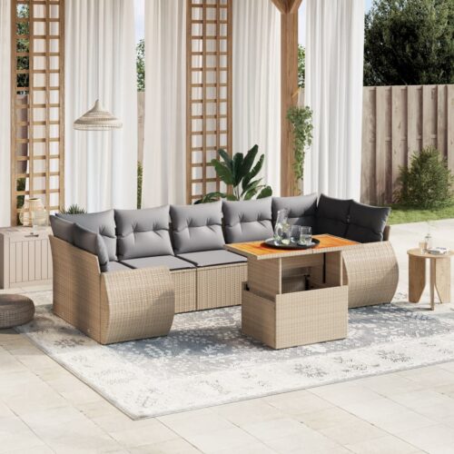 8-Piece Garden Sofa Set Outdoor Patio Lounge Couch Wicker Rattan Furniture Beige - Image 2