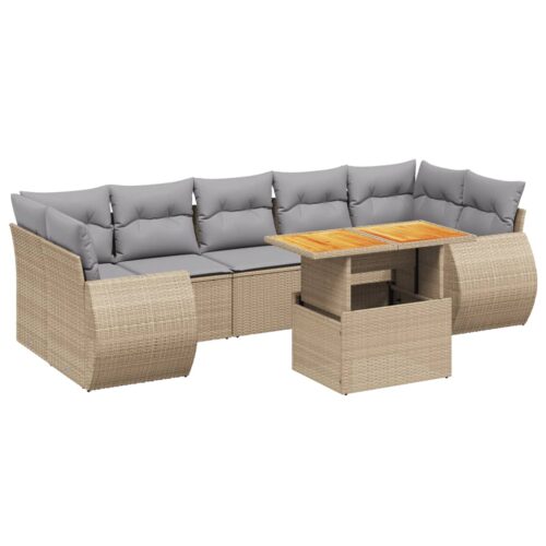 8-Piece Garden Sofa Set Outdoor Patio Lounge Couch Wicker Rattan Furniture Beige - Image 5