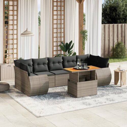 8-Piece Garden Sofa Set Outdoor Patio Lounge Couch Wicker Rattan Furniture Grey - Image 2