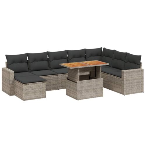 9-Piece Garden Sofa Set with Cushions Outdoor Patio Furniture Grey Poly Rattan
