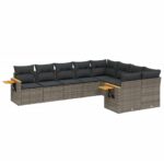 9-Piece Garden Sofa Set with Cushions Outdoor Patio Furniture Grey Poly Rattan