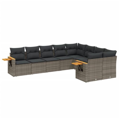 9-Piece Garden Sofa Set with Cushions Outdoor Patio Furniture Grey Poly Rattan