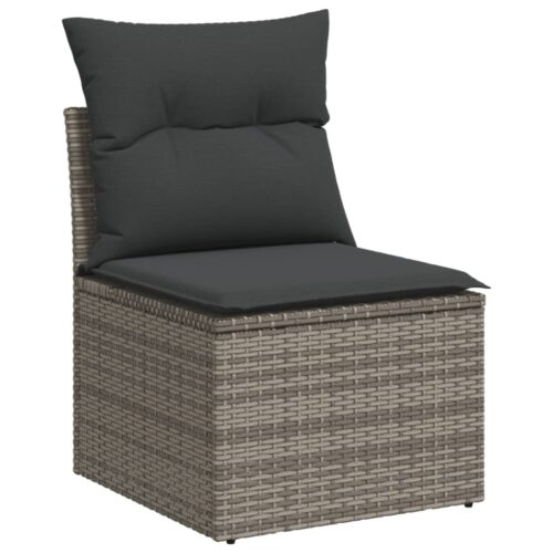 9-Piece Garden Sofa Set with Cushions Outdoor Patio Furniture Grey Poly Rattan - Image 3