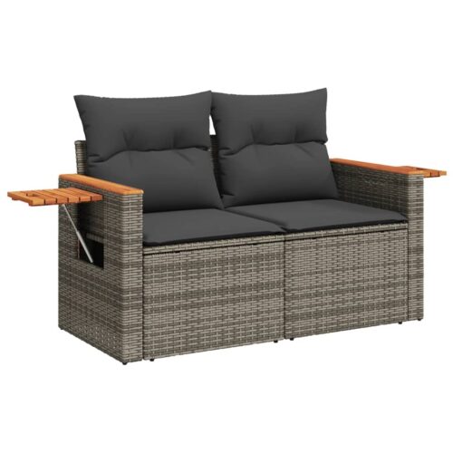 9-Piece Garden Sofa Set with Cushions Outdoor Patio Furniture Grey Poly Rattan - Image 6
