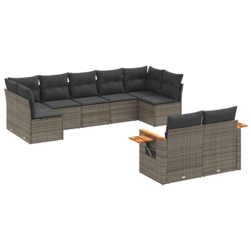 9-Piece Garden Sofa Set with Cushions Outdoor Patio Furniture Grey Poly Rattan - Image 14