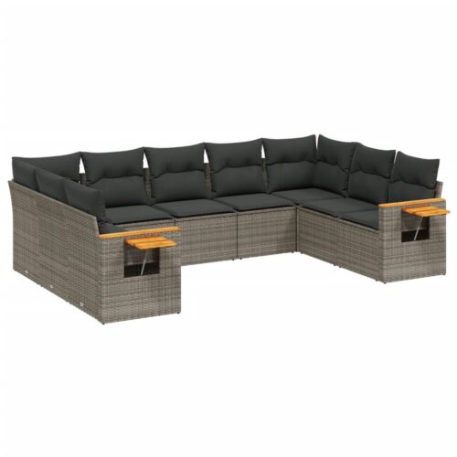 9-Piece Garden Sofa Set with Cushions Outdoor Patio Furniture Grey Poly Rattan