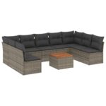 10-Piece Garden Sofa Set with Cushions Outdoor Patio Lounge Furniture Grey Poly Rattan