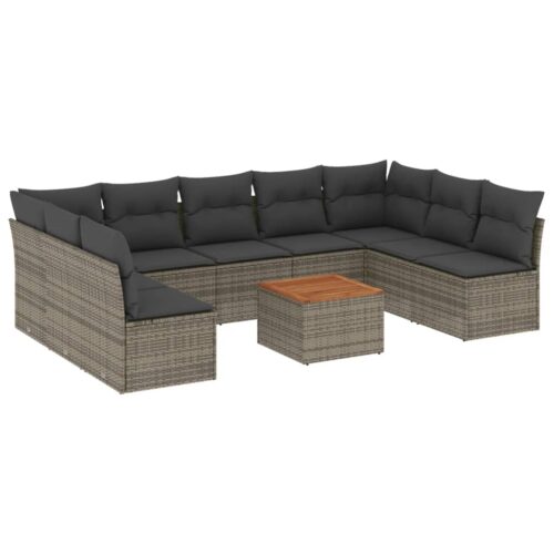 10-Piece Garden Sofa Set with Cushions Outdoor Patio Lounge Furniture Grey Poly Rattan