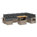 9-Piece Garden Sofa Set with Cushions Outdoor Patio Furniture Grey Poly Rattan