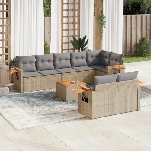 9-Piece Garden Sofa Set with Cushions Outdoor Patio Furniture Grey Poly Rattan - Image 2