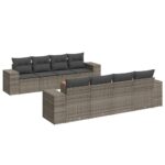 9-Piece Garden Sofa Set with Cushions Outdoor Patio Furniture Grey Poly Rattan