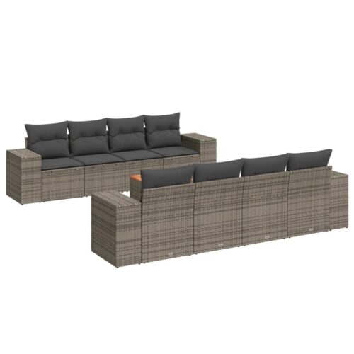 9-Piece Garden Sofa Set with Cushions Outdoor Patio Furniture Grey Poly Rattan