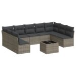10-Piece Garden Sofa Set with Cushions Outdoor Patio Lounge Furniture Grey Poly Rattan