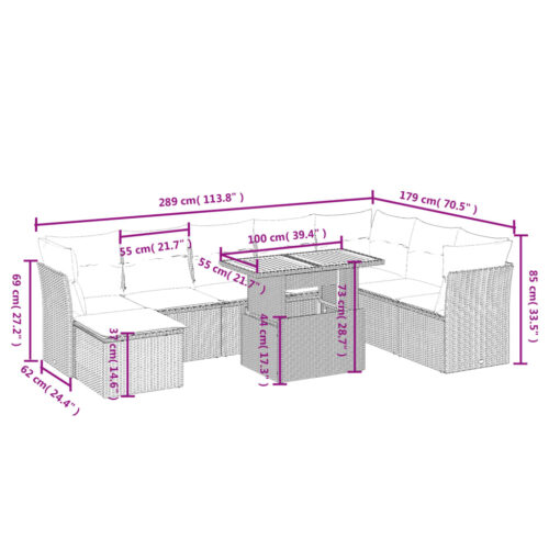 9-Piece Garden Sofa Set with Cushions Outdoor Patio Furniture Grey Poly Rattan - Image 3