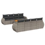 9-Piece Garden Sofa Set with Cushions Outdoor Patio Furniture Grey Poly Rattan