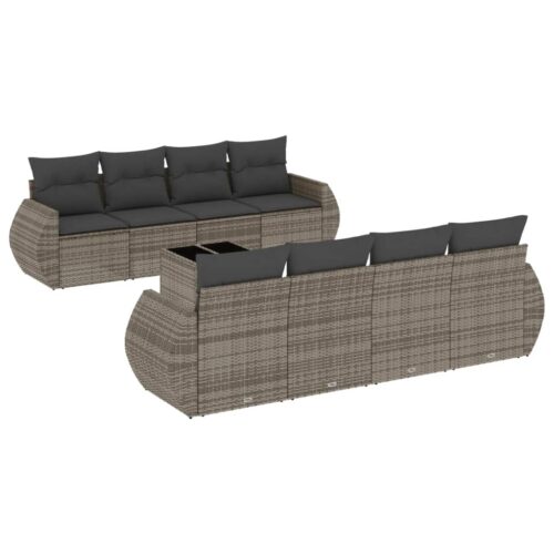 9-Piece Garden Sofa Set with Cushions Outdoor Patio Furniture Grey Poly Rattan
