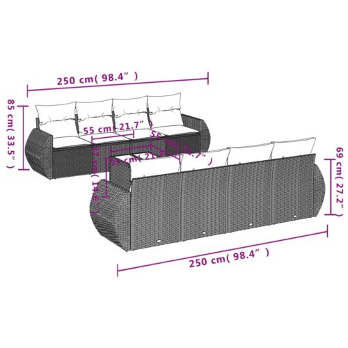 9-Piece Garden Sofa Set with Cushions Outdoor Patio Furniture Grey Poly Rattan - Image 7