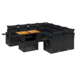 9-Piece Garden Sofa Set with Cushions Outdoor Patio Furniture Black Poly Rattan