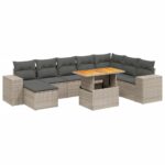 9-Piece Garden Sofa Set with Cushions Outdoor Patio Furniture Grey Poly Rattan